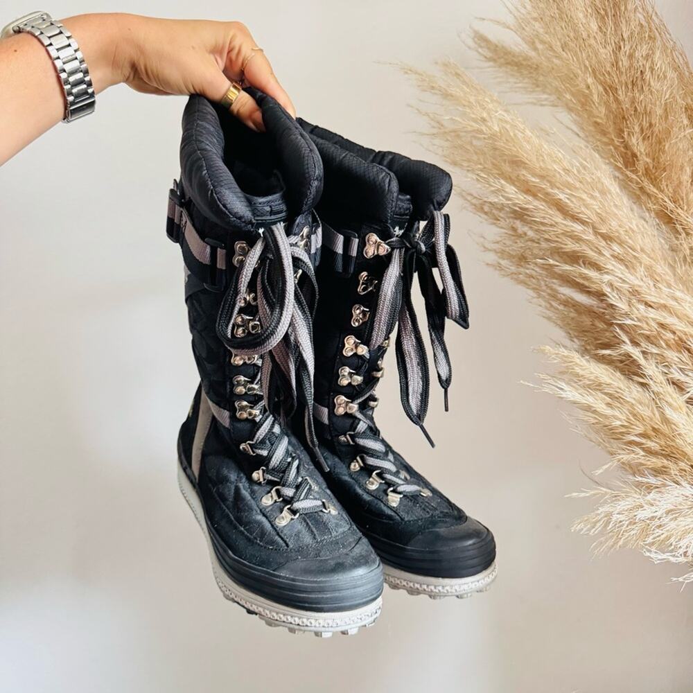 COACH Marian Logo Black Grey Quilted Lace Up Tie $325 Snow Boots Hiking Shoes 8 - Picture 2 of 9